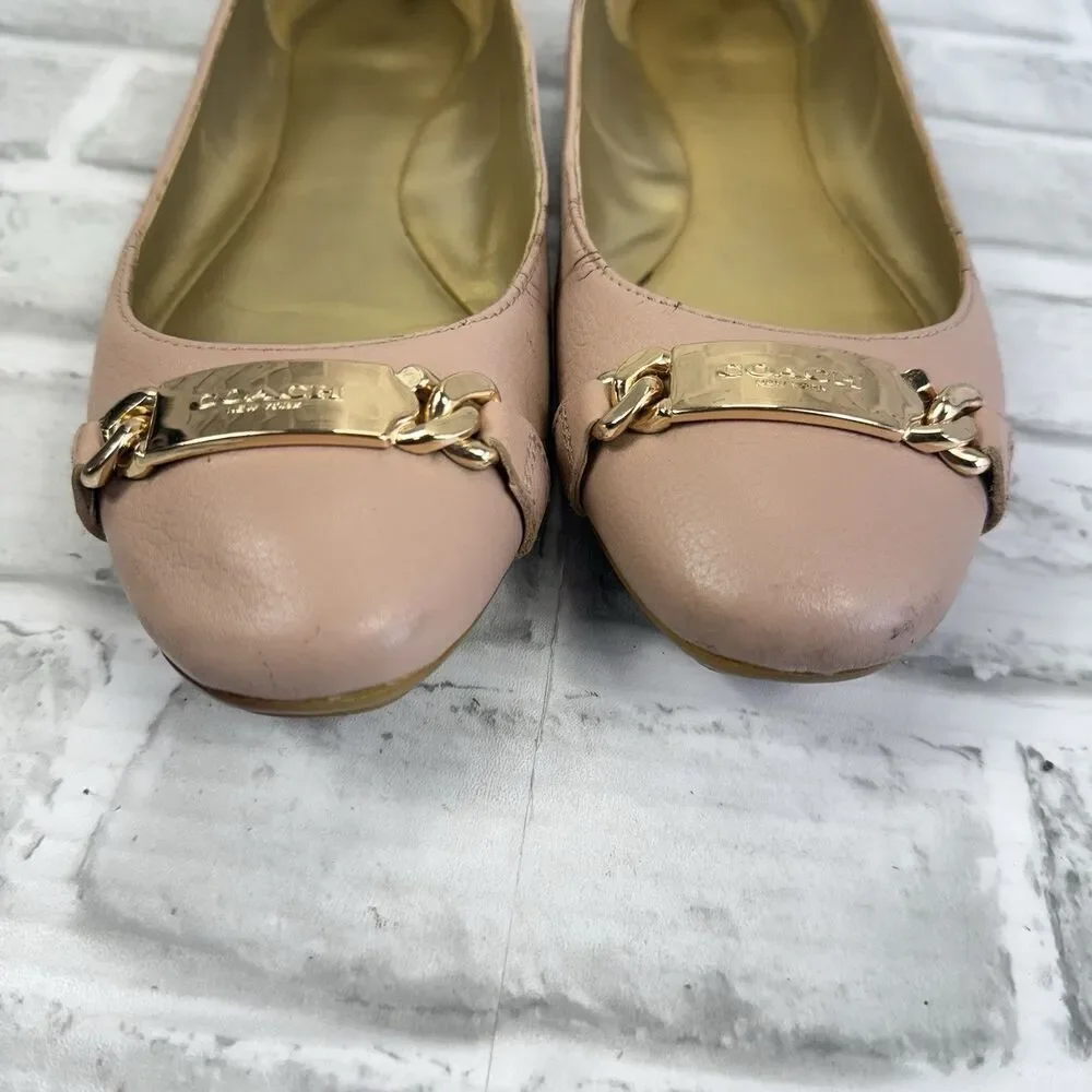 Coach Bianca Women's Size 8 B Blush Pink Comfort Gold Logo Driver Flats